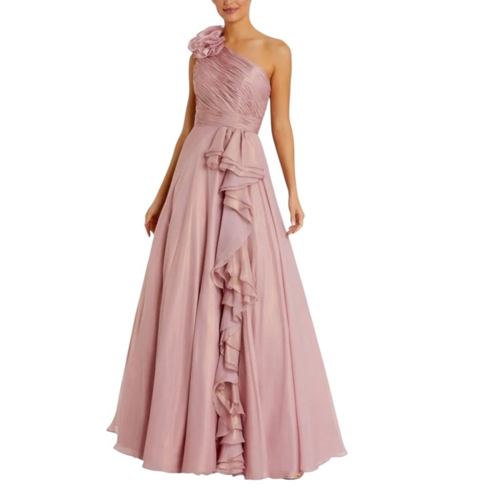 NWT Mac Duggal Pink Iridescent One Shoulder Rosette Ball Gown Dress 49252 Size 4